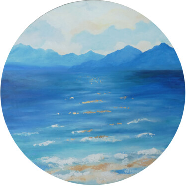 Painting titled "Sea" by Tetiana Kosenko, Original Artwork, Oil Mounted on Wood Stretcher frame