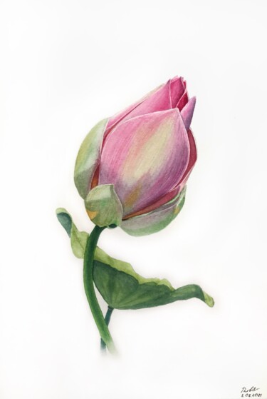 Malerei mit dem Titel "Tender Lotus" von Tetiana Kovalova, Original-Kunstwerk, Aquarell