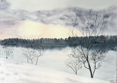 Painting titled "Winter landscape" by Tetiana Kovalova, Original Artwork, Watercolor