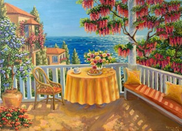 Painting titled "Ocean view delight" by Tetiana Kovtun, Original Artwork, Acrylic Mounted on Wood Stretcher frame