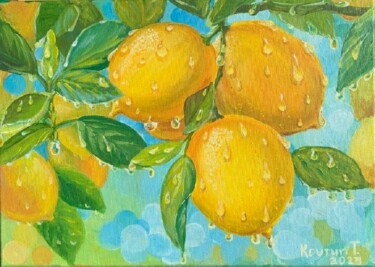 Painting titled "The freshness of le…" by Tetiana Kovtun, Original Artwork, Acrylic Mounted on Wood Stretcher frame