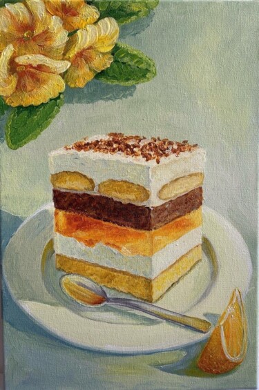 Painting titled "Jelly and cream cake" by Tetiana Kovtun, Original Artwork, Acrylic Mounted on Wood Stretcher frame