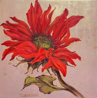 Painting titled "Red sunflower" by Tetiana Lukianchenko, Original Artwork, Acrylic
