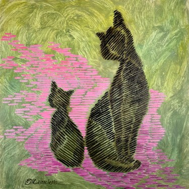 Malarstwo zatytułowany „Black cats” autorstwa Tetiana Lukianchenko, Oryginalna praca, Olej