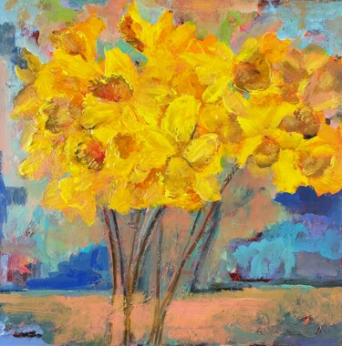 Schilderij getiteld "Yellow flowers" door Tetiana Lukianchenko, Origineel Kunstwerk, Acryl