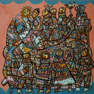 Painting titled "Travel in good comp…" by Tetiana Osadchuk, Original Artwork, Acrylic Mounted on Cardboard