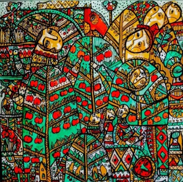 Картина под названием "red apples" - Tetiana Osadchuk, Подлинное произведение искусства, Акрил Установлен на картон