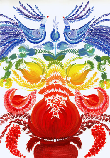 Peinture intitulée "Ukrainian ornament…" par Tetiana Savchenko, Œuvre d'art originale, Aquarelle