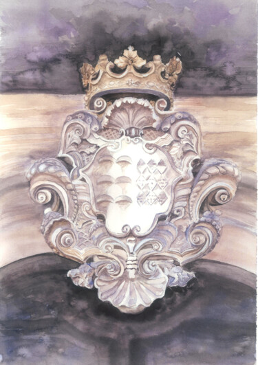 Картина под названием "Family coat of arms" - Tetiana Savchenko, Подлинное произведение искусства, Акварель