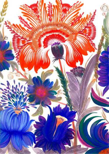 Картина под названием "Blooming garden, se…" - Tetiana Savchenko, Подлинное произведение искусства, Гуашь