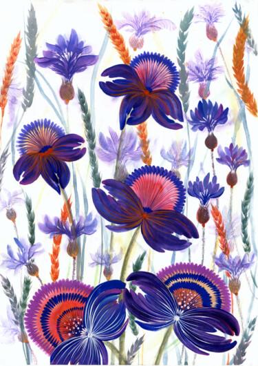 Картина под названием "Cornflowers" - Tetiana Savchenko, Подлинное произведение искусства, Гуашь