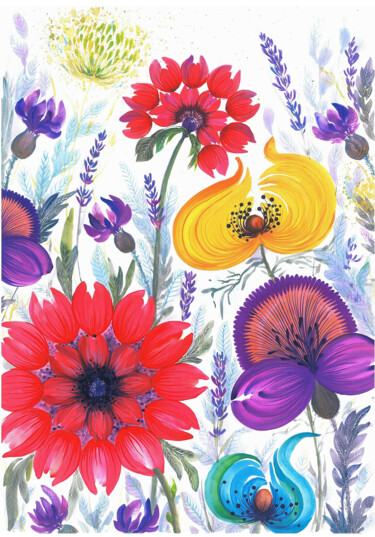 Malerei mit dem Titel "Field flowers 1" von Tetiana Savchenko, Original-Kunstwerk, Gouache
