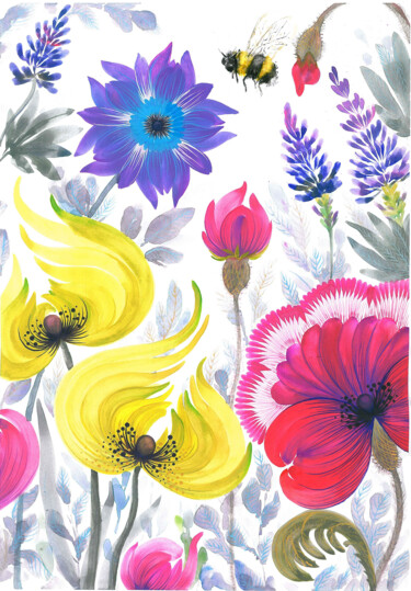 Картина под названием "Field flowers 2" - Tetiana Savchenko, Подлинное произведение искусства, Гуашь
