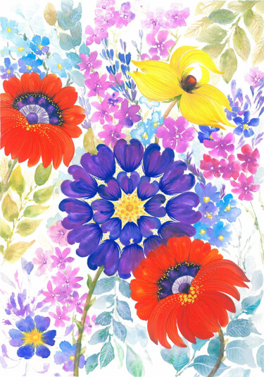 Painting titled "Field flowers 3" by Tetiana Savchenko, Original Artwork, Gouache