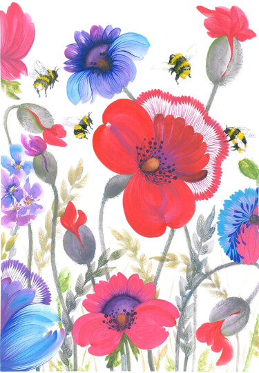 Peinture intitulée "Field flowers 4" par Tetiana Savchenko, Œuvre d'art originale, Gouache