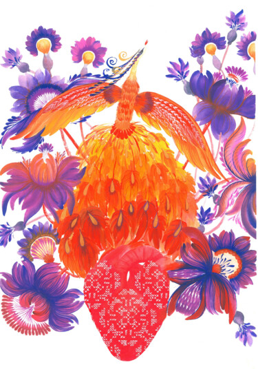 Pintura titulada "Phoenix" por Tetiana Savchenko, Obra de arte original, Gouache