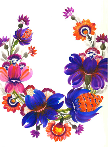 제목이 "A wreath of flowers…"인 미술작품 Tetiana Savchenko로, 원작, 구아슈