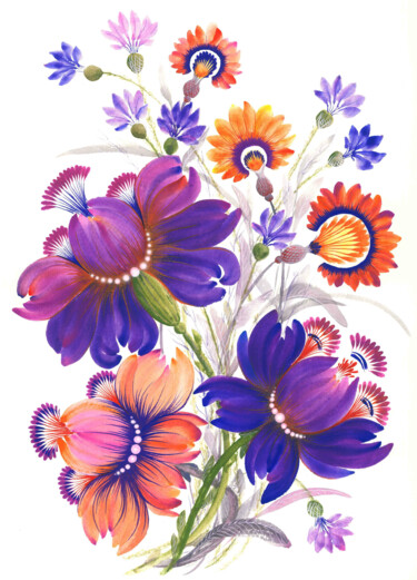 제목이 "Bouquet of wild flo…"인 미술작품 Tetiana Savchenko로, 원작, 구아슈