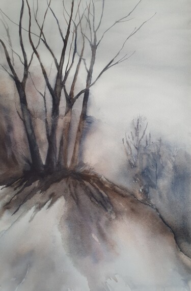 Malarstwo zatytułowany „Misty, Forest Lands…” autorstwa Tetiana Sharanutsa, Oryginalna praca, Akwarela