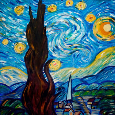 「Starry sky Painting」というタイトルの絵画 Tetiana Surshko (SurshkoArt)によって, オリジナルのアートワーク, オイル