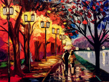 Painting titled "Autumn park Painting" by Tetiana Surshko (SurshkoArt), Original Artwork, Oil