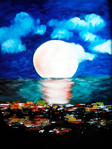 Incisioni, stampe intitolato "Moon Town Painting" da Tetiana Surshko (SurshkoArt), Opera d'arte originale, Stampa digitale
