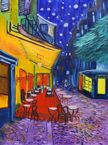 Druckgrafik mit dem Titel "Night Cafe Painting" von Tetiana Surshko (SurshkoArt), Original-Kunstwerk, Digitaldruck