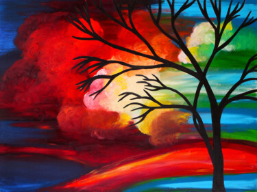 Картина под названием "Leafless Tree & Vib…" - Tetiana Surshko (SurshkoArt), Подлинное произведение искусства, Масло