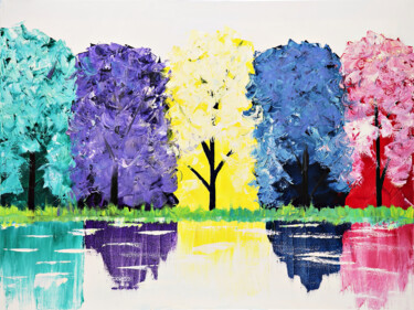 Druckgrafik mit dem Titel "Color Trees Painting" von Tetiana Surshko (SurshkoArt), Original-Kunstwerk, Digitaldruck