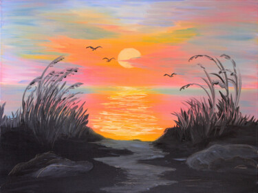 Pintura intitulada "Vibrant Coastal Sun…" por Tetiana Surshko (SurshkoArt), Obras de arte originais, Óleo