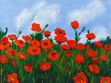 Printmaking titled "Red flowers Painting" by Tetiana Surshko (SurshkoArt), Original Artwork, Digital Print