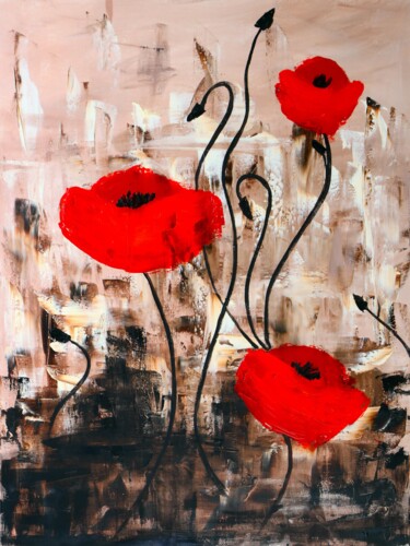 Printmaking titled "Red poppies Painting" by Tetiana Surshko (SurshkoArt), Original Artwork, Digital Print