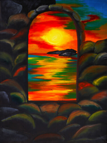 Painting titled "Sunset Castle Windo…" by Tetiana Surshko (SurshkoArt), Original Artwork, Oil