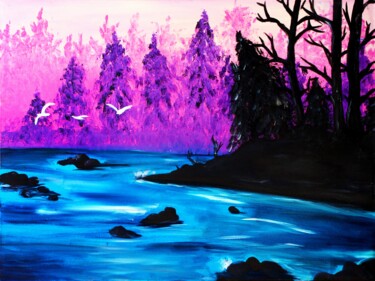 Schilderij getiteld "Magical River in Pi…" door Tetiana Surshko (SurshkoArt), Origineel Kunstwerk, Olie