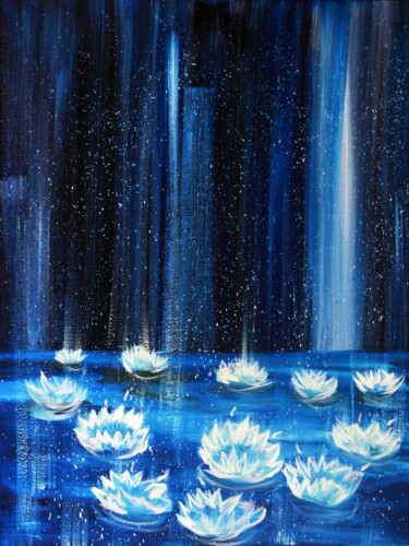 Painting titled "Night Lilies: An Oi…" by Tetiana Surshko (SurshkoArt), Original Artwork, Oil