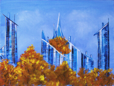 Pintura intitulada "Autumn Skyscrapers:…" por Tetiana Surshko (SurshkoArt), Obras de arte originais, Óleo