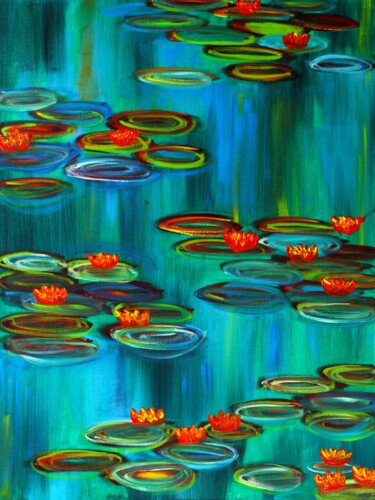 Malerei mit dem Titel "Abstract Lilies on…" von Tetiana Surshko (SurshkoArt), Original-Kunstwerk, Öl
