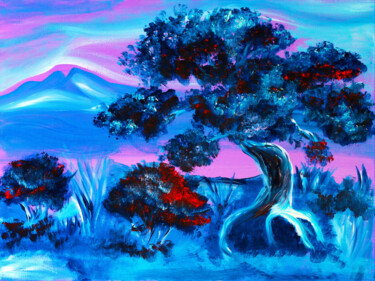 「Blue herb painting」というタイトルの絵画 Tetiana Surshko (SurshkoArt)によって, オリジナルのアートワーク, オイル