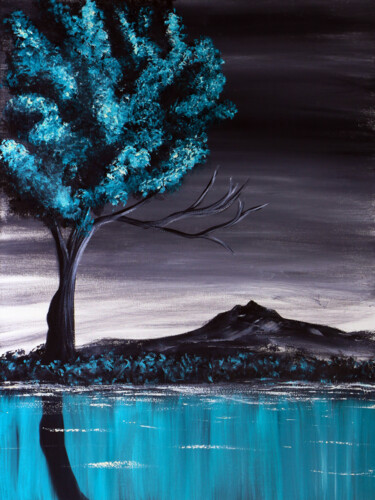 「Blue river landscap…」というタイトルの絵画 Tetiana Surshko (SurshkoArt)によって, オリジナルのアートワーク, オイル