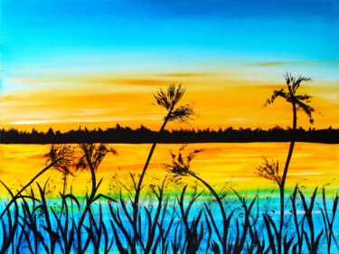 Painting titled "Great lake Painting" by Tetiana Surshko (SurshkoArt), Original Artwork, Oil