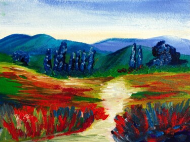 Painting titled "Field landscape Pai…" by Tetiana Surshko (SurshkoArt), Original Artwork, Oil