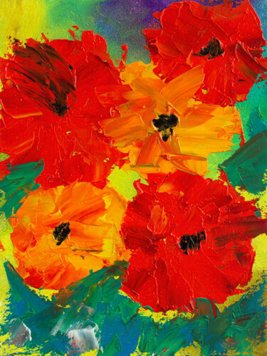 Картина под названием "Abstract roses art…" - Tetiana Surshko (SurshkoArt), Подлинное произведение искусства, Масло