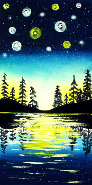 「Night landscape art」というタイトルの絵画 Tetiana Surshko (SurshkoArt)によって, オリジナルのアートワーク, オイル