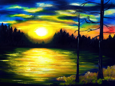 Картина под названием "Lake forest sunset…" - Tetiana Surshko (SurshkoArt), Подлинное произведение искусства, Масло