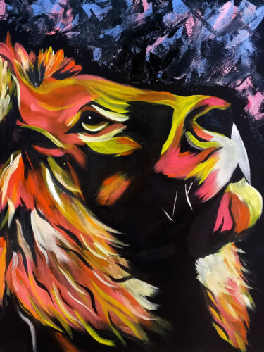 Malerei mit dem Titel "Colorful lion art P…" von Tetiana Surshko (SurshkoArt), Original-Kunstwerk, Öl