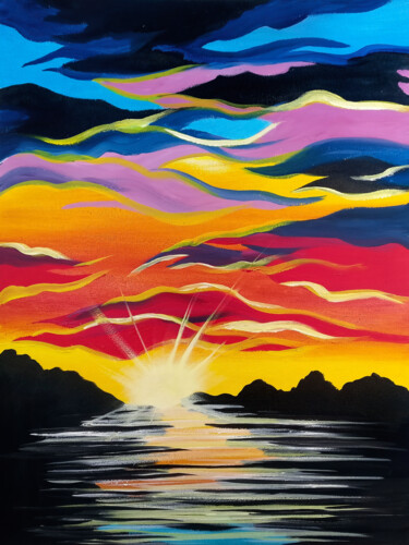 Painting titled "Sunrise at sea pop…" by Tetiana Surshko (SurshkoArt), Original Artwork, Oil