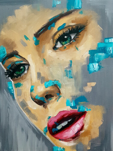 "Woman face portrait…" başlıklı Tablo Tetiana Surshko (SurshkoArt) tarafından, Orijinal sanat, Petrol