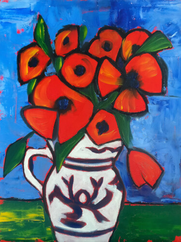 「Poppies in vase pai…」というタイトルの絵画 Tetiana Surshko (SurshkoArt)によって, オリジナルのアートワーク, オイル