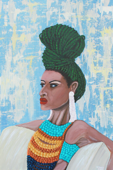 Painting titled ""A Woman With Afric…" by Tetiana Teresh, Original Artwork, Acrylic