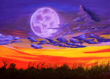 Malerei mit dem Titel ""Purple Moon"" von Tetiana Teresh, Original-Kunstwerk, Acryl
